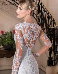 Sexy Illusion Back Long Sleeve Lace Mermaid Wedding Dress 2023 Europe New Pearls Beading Appliques White Bride Dresses W0149