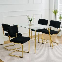 Modern Simple Light Luxury Dining White/black Chair Home Bedroom Stool Back Dressing Chair Gold Metal Legs(set Of 4)