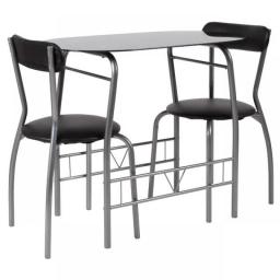 Sutton 3 Piece Space-Saver Bistro Set With Black Glass Top Table And Black Vinyl Padded Chairs Dining Room Sets