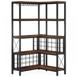 Tribesigns Large Corner Wine Rack, 5-Tier L Shaped Industrial Freestanding Floor Bar Cabinets For Liquor And Glasses Storage