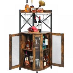 Corner Bar Cabinet With LED Lights, 5-layer Wine Cabinet With Glass Brackets,adjustable Shelves,For Storing Liquor And Wine