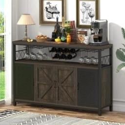 Industrial Wine Bar Cabinet For Liquor And Glasses, Rustic Sideboard  Buffet With  Rack, Farmhouse Coffee