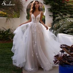 EVALOVE Sexy Sweetheart Neck Backless Bride A-Line Wedding Dress Luxury Beading Appliques Spaghetti Straps Princess Bridal Gown
