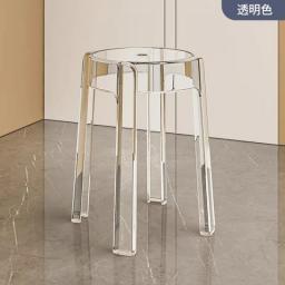 Luxury Plastic Transparent Stool, Household Thickened Folding Round Stool, Simple Living Room Bench, Dining Chair, Acrylic Chair