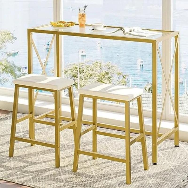 Bar Table Set, 3 Piece Modern Bar Table and Chairs Set, 39.4'' Pub Table Dining Set, Counter Height Table