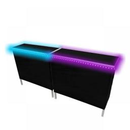 Portable Folding Party Bar With LED Lights And Black & Hawaiian Bar Skirts, 39 Inches - Single Set Cocktail Table  Bar Table