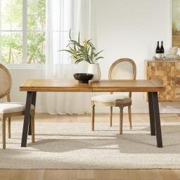 Wood Dining Table, Natural Stained With Rustic Metal, 32.25 In X 69 In X 29.5 In, Brown, Grey