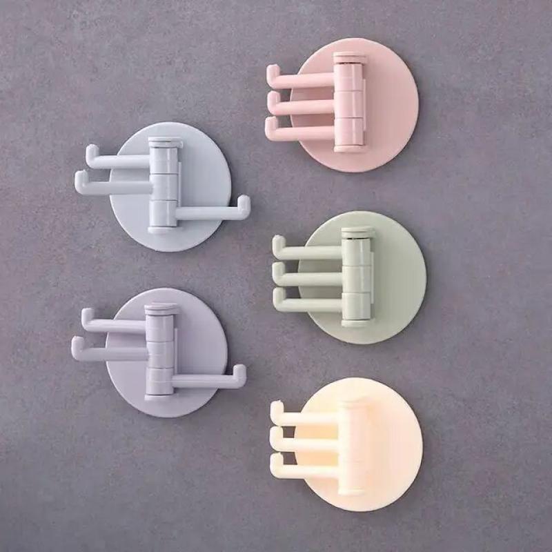 Self Adhesive Sticky Kitchen Home Bathroom Key Bag Coat Hanger Storage Hanging Holder Rack with 3 Foldable Arms Swivel Wall Hook