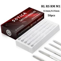Sotica 50pcs Tattoo Needles Disposable Sterile 0.3/0.35mm Standard RL RS RM M1 Tattoo Needles For Makeup Tattoo Machine Supplies