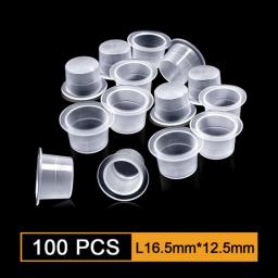 100pcs Plastic Tattoo Ink Cups Permanent Makeup Clear Pigment Container Caps For Eyebrow Tattoo Accessories