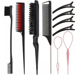 10pcs Hair Styling Comb Set Teasing Hair Brush Triple Teasing Comb Rat Tail Combs Edge Brush Hair Tail Tools Braid Tool Loop