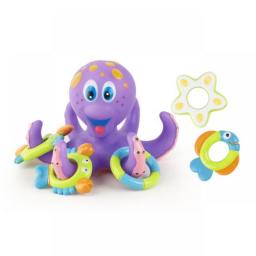Floating Purple Octopus Bath Toys For Toddlers With 3 Hoopla Rings Interactive Bath Toy For Bathroom, Pool, Bathtub