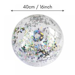 40cm/16inch Beach Ball Transparent Inflatable Swimming Pool Toy Ball With Beautiful Confetti Sequins For Summer Party Water Park