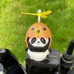 Bike Electric Cute Panda Cartoon With Helmet Airscrew Ornaments Toy Motorcycle Handlebar Decoration Riding Equipment Accessories