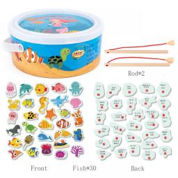 Baby Fishing Toy Montessori Educational Wooden Toys Parent-Child Interactive Toys Magnetic Fish Games For Babies 1 2 3 Years