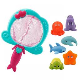 1 Set Baby Fishing Toys Safe Material Safety Squeaky Sound Children Gift Fishing Net Toys Bath Fishing Toys
