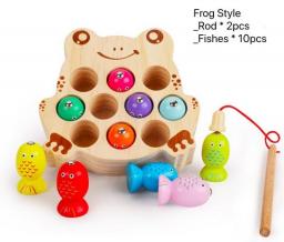 13PCS Wooden Magnetic Fishing Toy Fish Game Cartoon Cat Frog Style Montessori Educational Preschool Birthday Children's Day Gift