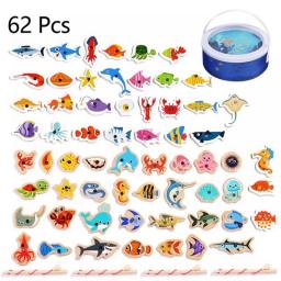 Montessori Wooden Magnetic Fishing Toys For Baby Cartoon Marine Life Cognition Fish Games Education Parent-Child Interactive