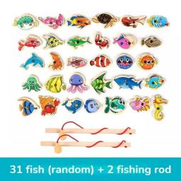 Montessori Wooden Fishing Toys For Children Magnetic Marine Life Cognition Fish Games Parent-Child Interactive Educational Toy