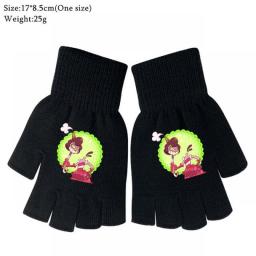 Anime Cuphead Black Knitted Print Half Finger Gloves Boys Girls Autumn Winter Warm Unisex Student Cosplay Cartoon Mittens Gifts