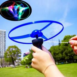 LED Lighting Flying Disc Propeller Helicopter Toys Pull String Flying Saucers UFO Spinning Top Kids Outdoor Toys Fun Game Sports