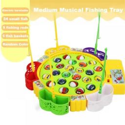 Electric Rotating Magnetic Fishing Toys Play Game Music Spinning Fish Plate Water Party Musical Sports Toy Set Children Kid Gift