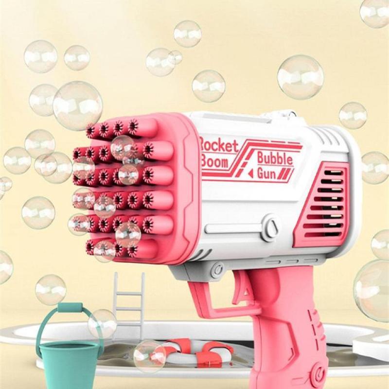 1PC-Bubble Gun Rocket  Holes Soap Bubbles Machine Christmas Gift Gun Shape Automatic Blower With Light Pomperos Toys For Kids