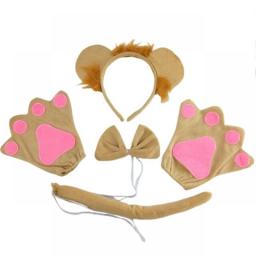 Lion Costume Set Ears Headband Tail Gloves Bow Plush Animal Fancy Costume Kit Accessories Halloween Cosplay Accessories