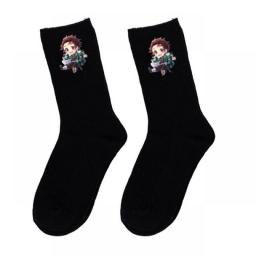 Anime Demon Slayer Black Sock Cartoon Kimetsu No Yaiba Long Knee-high Warm Stitching Pattern Antiskid Casual Sock