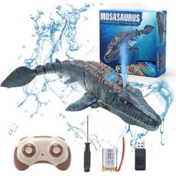 Remote Control Dinosaur For Kids Mosasaurus Diving Toys Rc Boat With Light Spray Water For Swimming Pool Lake Bathroom Bath Toys