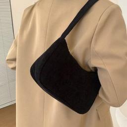 Fashion Vintage Women Handbags Corduroy Underarm Bag Casual Women Shoulder Bags Solid Color Zipper Female Handbag Clutch