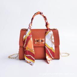 Ladies Solid Colour Handbag Fashion MINI Chain Single Shoulder Crossbody Bag PU Material Tassel Scarf Decoration