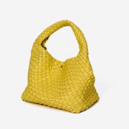 MABULA Luxury Leather Woven Tote Hobo Handbags With Clutch Purse Brand Design Handmade Women Crossbody Bucket Bag 2 Pcs Set