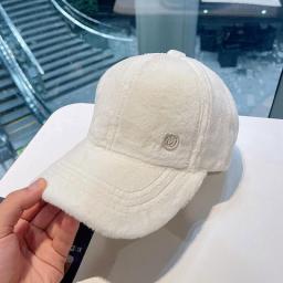 M Letter Rabbit Fur Blended Cap Ins Tide Brand Female Autumn And Winter All-match Plush Hat Suitable For Face Big Baseball Caps