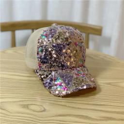 2023 Glitter Women Baseball Cap Ponytail Mesh Snapback Hat Sequins Shining Washed Cotton Adjustable Hats Casual Sport Sun Caps