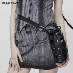 PUNK RAVE Women's Punk Waist Bag Post-apocalyptic Style Water Bottle Bag Punk Eyelets Rivets Personality Black Small Waist Bag