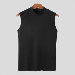 2023 Fashion Men's Tank Tops Turtleneck Solid Color Sleeveless Streetwear Casual Vests Party Nightclub Skinny Tops INCERUN S-5XL