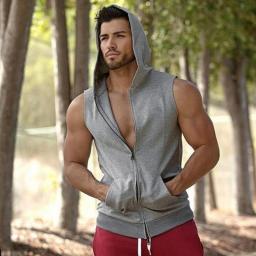 Men's Casual Fitness Hooded Double Zipper Tank Tops Bodybuilding Gym Clothing Men Fitness Muscle Sleeveless Vest Top Ropa Hombre