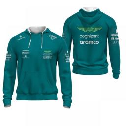 2023 Hot Selling Men's F1 Formula One Aston Martin Team Green Zip Pullover Women's Racing Extreme Sports Competition Clothing