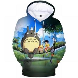 Japanese Anime Men's Hoodies Cartoon Totoro Pattern Women Sweatshirts Oversized Pullover Street Trend Y2k Clothes Jackets Tops