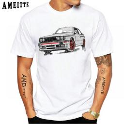Men's Short-sleeved T-shirt Retro Old-school BMW Print Shirt Casual Comfortable Simple White Sports Car Lover