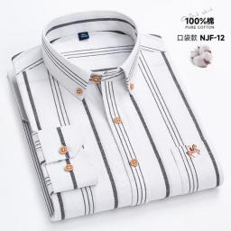 100Percent Cotton S~ 6XL Oxford Mens Shirts Longsleeve Plaid Business Casual Soft Social Dress Shirts Regular Fit Male Shirt Blouse