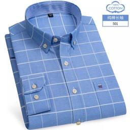 New Size S -7XL Blue Men Shirt Long Sleeve 100Percent Cotton Oxford Soft Comfortable Regular Fit Quality Business Man Casual Shirts