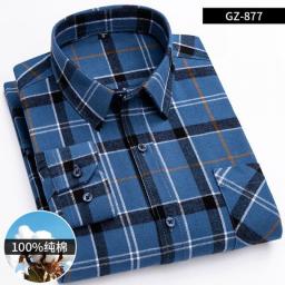 Men's Fashion 100Percent Cotton Thick Brushed Flannel Shirts Single Patch Pocket Long Sleeve Standard-fit Plaid Checkered Casual Shirt