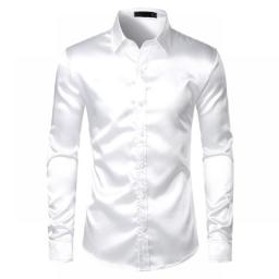 Black Mens Silk Dress Shirts 3Pcs(Shirt +Tie+Bowtie) Smooth Satin Shirt Men Slim Fit Party Prom Casual Shirts Men Social Camisa