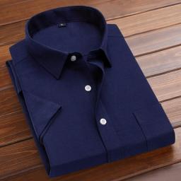 BINHIIRO Men's Short Sleeve Shirt Summer High-Quality Cotton Business Lapel Shirt New Casual Non Ironing Slim Single Pocket Top
