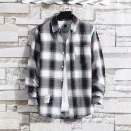 Spring And Autumn Plaid Shirt Men's Long-sleeved Inch Clothes Thin Casual All-matching Shirt Coat