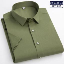 6XL Non-iron Elasticity Easy To Take Care Business Soft Cozy No Pockets White Work Shirt Short Sleeve Shirt Men Slim Fit