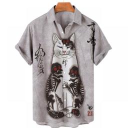 Cat Pattern Shirts Men's Fitness Gym Clothing Men Assassin Robe Warrior Male Swordsman Fashion Checked Blouse Graphic Vintage