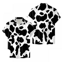 Summer Shirts Men Milk Cow Printed Short Sleeve Blouse Spring Summer Casual Fashion Holidaytop Shirts Party Beachwear Camiseta